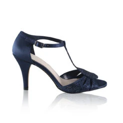 Perfect Bridal Perla Shoes – Navy Satin -Bridal Supply Store perla navy single web 1