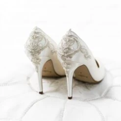 Rainbow Club Willow – Ivory Satin Embellished Heel Court Shoes -Bridal Supply Store rainbow club willow ivory satin embellished heel court shoes lifestyle 2 1400x1400 1
