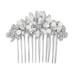 Athena Vintage Pearl Hair Comb Silver