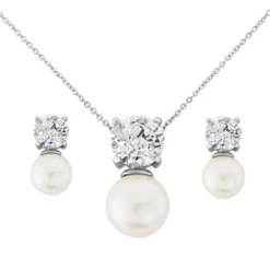 CZ Collection Elegance Pearl Necklace Set