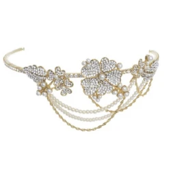 Athena Elite Collection Bejewelled Statement Piece Brow Band – Gold