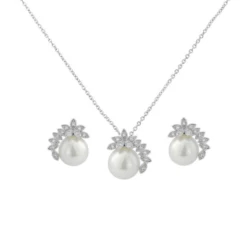 CZ Collection Chic Pearl Necklace Set – Silver