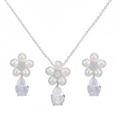 CZ Collection Glitzy Freshwater Pearl Necklace Set