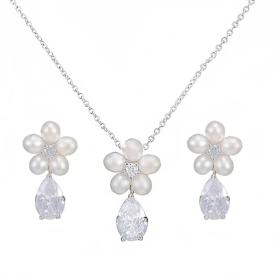 CZ Collection Glitzy Freshwater Pearl Necklace Set 3 CZ Collection Glitzy Freshwater Pearl Necklace Set