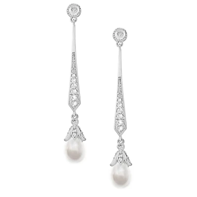 CZ Collection Glitzy Pearl Drop Earrings – Silver 3 CZ Collection Glitzy Pearl Drop Earrings – Silver