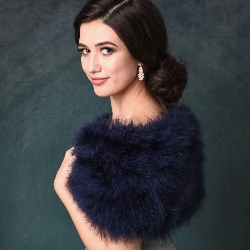 Sass B Collection – Vintage Inspired Marabou Feather Stole – Navy 4 Sass B Collection – Vintage Inspired Marabou Feather Stole – Navy - Image 2