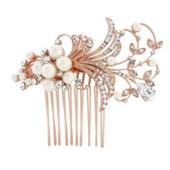 Sass B Vera Pearl Hair Comb Rose Gold