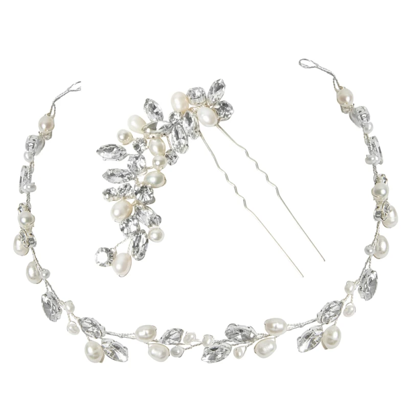Athena Collection – Crystal Hair Vine And Pin Set – Silver