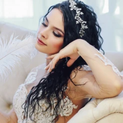 Athena CZ Collection Graceful Crystal Headband – Silver