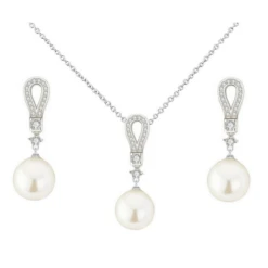 CZ Collection Deco Divine Pearl Necklace Set