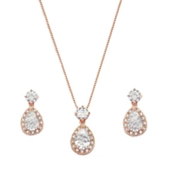 CZ Collection Dazzling Crystal Drop Necklace Set – Rose Gold -Bridal Supply Store rsz 89bc8a5b8b39448f98834efc5de4a4f6