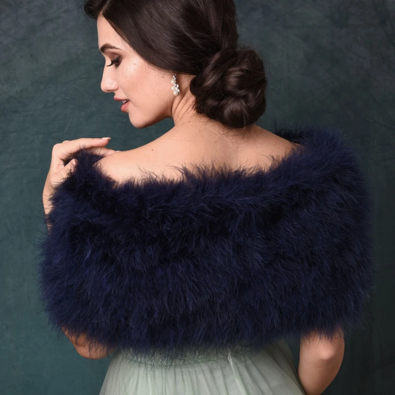 Sass B Collection – Vintage Inspired Marabou Feather Stole – Navy 5 Sass B Collection – Vintage Inspired Marabou Feather Stole – Navy - Image 3