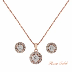 CZ Collection Chic Crystal Necklace Set – Rose Gold