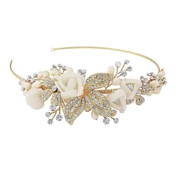 Clara Fabric Rose Headband Gold