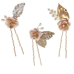 Athena Collection – Glitzy Pink Blush Hairpins – Gold *